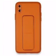 Alan Şanslı iPhone XS Max Kılıf Coco Deri Standlı Kapak Turuncu Kılıf