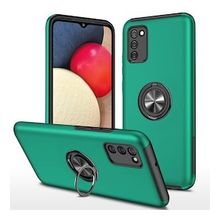 Alan Şanslı Samsung Galaxy A02S Elit Yüzüklü Kapak Yeşil Kılıf