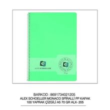 Alex Schoeller A5 70 gr 100 Yaprak Çizgili PP Kapak Spiralli Defter