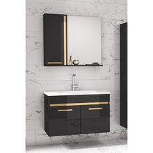 Alfa Banyo Yeni Gold Siyah 80 cm Banyo Dolabı Takımı