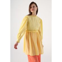 ALLDAY Fırfır Detaylı Beli Büzgülü Tunik - 44 - Açık Sarı