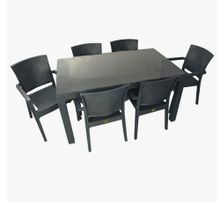 Almina Italy 80x140 Antrasit Renk Camlı 6 Kişilik Rattan Desenli Bahçe Masa Takımı