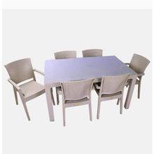 Almina Italy 80x140 Kapuçino Renk Camlı 6 Kişilik Rattan Desenli Bahçe Masa Takımı