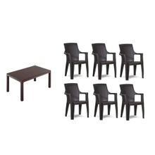 Almina Italy Pro Rattan 80x140 cm Masa 6 Adet Sandalye Acı Kahve Renk Bahçe Mobilya Takımı
