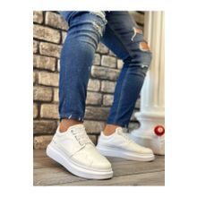 Alpay Shop BA0302 Boa Kalın Taban Bağcıksız Tarz Beyaz Erkek Casual Ayakkabı