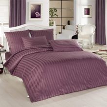 Altın Başak Lila Çizgili Saten Çift Kişilik 200x220 cm Nevresim Takımı