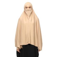 Altobeh Kollu Sufle Çarşaf Üstü Peçeli Pratik Tesettür Hijab - Nikaplı Namaz Örtüsü, Koyu Bej
