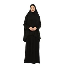 Altobeh Pamuklu Yarasa Kollu Siyah Başörtülü Organik Tesettür Pratik İki Parça Namaz Elbisesi