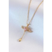 AlyaStore 316L Çelik Gold Renk Kanatlı Kalp Model Zirkon Taş Detay Kadın Kolye