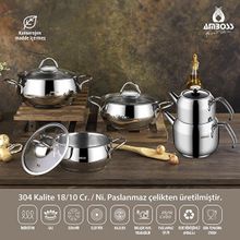 Amboss 1920 7 Parça Grand Paslanmaz Çelik Tüm Ocaklara Uygun Tencere ve Çaydanlık Seti