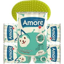 Amore 5x400 gr Puppy Kuzu Etli Pirinçli Yavru Köpek Konserve +Elastik Tüy Tarama Fırçası + Tüy Tarağı