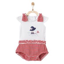 Andywawa AC21671R Kız Bebek Omuzları Kırmızı Kurdelalı Tulum