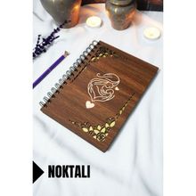 Anne Bebek Temalı Ahşap Kapaklı Defter - Noktalı Defter -Bebek Anı Defteri- A5 Anı Defteri