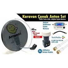 Antenci 40cm Delikli Karavan Çanak Anten Seti Çiftli LNB +Digital Uydu Bulucu