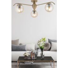 Apliqa 3948-03P-FR-01 Diaspor 3'lü Yuvarlak Eskitme Bal Camlı Modern Plafonyer Retro Salon Avize