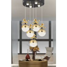 Apliqa Lokken 5'li Sıralı Bakır 42 Watt Kristal Ledli Modern Oturma Odası Salon Sarkıt Avize