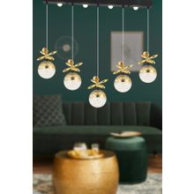 Apliqa Lokken 5'li Yuvarlak 42 Watt Gold Kristal Ledli Modern Oturma Odası Salon Sarkıt Avize