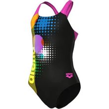 Arena Girls 010745559 Swimsuit Dots Swim Pro Back Black Multicolor Shocking Pink Kız Çocuk Yüzücü Mayosu