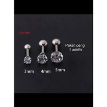 Ares Collection 316L Cerrahi Zirkon Tek Taş Tragus Helix Conch Kıkırdak Lobe Uyumlu 4 mm Gümüş Piercing