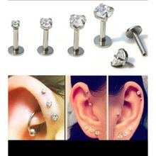 Ares Collection Cerrahi Çelik 1 Adet Tek Taş Tragus Dudak Helix Gümüş Piercing