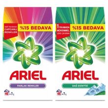 Ariel Dağ Esintisi 7 kg + Parlak Renkler 7 kg Toz Çamaşır Deterjanı