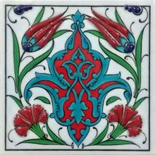Armada Çini ED 107 10x10 cm İkili Lale Karanfil Kütahya Çini Pano