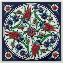 Armada Çini ED 108 Dört Lale Desenli El Dekoru 10x10 cm Çini Pano
