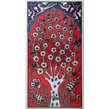 Armada Çini ED 205 10x20 cm Kırmızı Hayat Ağacı Eldekoru Çini Karo