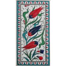 Armada Çini ED 215 10x20 cm Turkuaz Üç lale Eldekoru Çini Karo