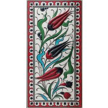 Armada Çini ED 217 10x20 cm Kırmızı Üç Lale Eldekoru Çini Karo