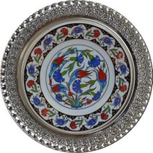 Armada Çini Prt 32 25 cm Siyah Altın Yaldızlı Lale Karanfil Gümüş Çini Tabak