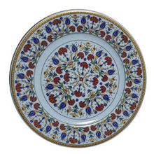 Armada Çini Prt 34 25 cm Sarı Altın Yaldızlı Lale Karanfil Gümüş Çini Tabak