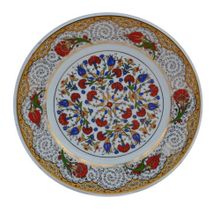 Armada Çini Prt 43 25 cm Sarı Altın Yaldızlı Lale Karanfil Gümüş Çini Tabak