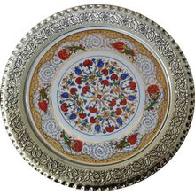 Armada Çini Prt 44 25 cm Sarı Altın Yaldızlı Lale Karanfil Gümüş Çini Tabak