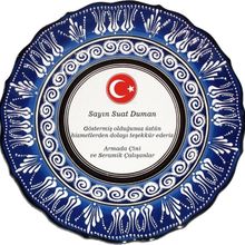 Armada Çini Resimli Baskılı El Dekoru Kütahya Mavi 30 cm Çini Tabak