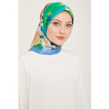 Armine 9103-83 Mavi Batik Çiçek Desenli Sura İpek Eşarp