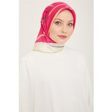 Armine 9115-80 Pembe-Soft Yeşil Dijital Çiçek Desen Tivil İpek Eşarp