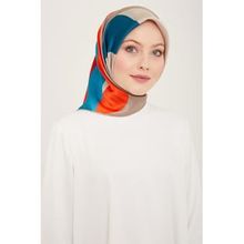 Armine 9148-03 Turuncu-Gri Dalga Desen Sura İpek Eşarp