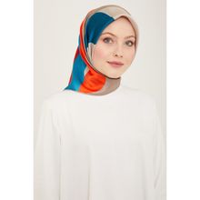 Armine 9148-03 Turuncu-Gri Dalga Desen Tivil İpek Eşarp