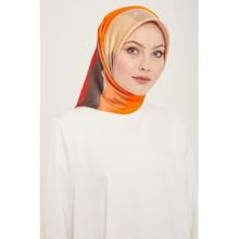 Armine 9148-82 Turuncu-Gri Dalga Desen Sura İpek Eşarp