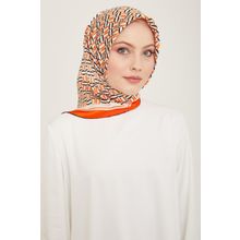 Armine 9149-37 Turuncu Geometrik Desen Tivil İpek Eşarp