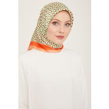 Armine 9151-34 Yeşil-Kahverengi Geometrik Desen Tivil İpek Eşarp