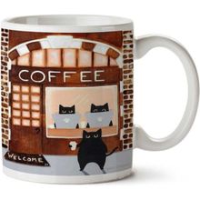 Art Hediye 01 Coffee Kahve Kedi Cafe Hoşgeldiniz İki Tarafı Baskılı Kupa Bardak
