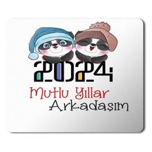 Art Hediye 2024 Mutlu Yıllar Arkadaşım Pandalar 23x19 cm Mouse Pad