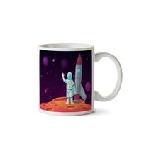 Art Hediye Astronot Roket Dünya İki Tarafı Baskılı Kupa Bardak