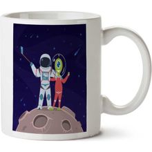 Art Hediye Astronot Uzaylıyla Selfi Iki Tarafı Baskılı Kupa Bardak