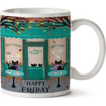 Art Hediye Happy Friday Kedi Kahve Le Petit İki Tarafı Baskılı Kupa Bardak