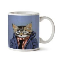 Art Hediye Hipster Kedi Palto İki Tarafı Baskılı Kupa Bardak