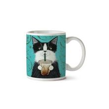 Art Hediye Kedi Kahve Pipet Hipster İki Tarafı Baskılı Kupa Bardak