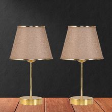 Art&Gift Star Gold Ayaklı Şeritli Kumbeji Kumaş Başlık Yatak Odası Salon Masa Lambası 2 Adet Abajur